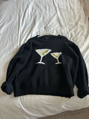 Vici Black Crewneck Sweater with Martini Glass Jacquard